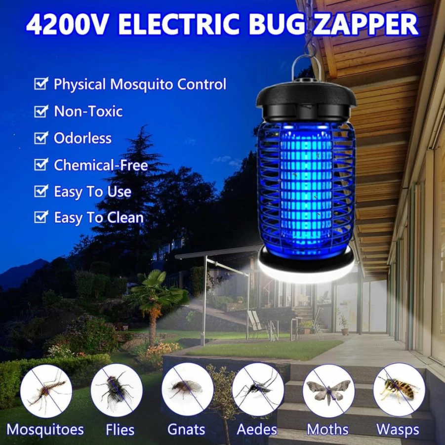 LUOJIBIE Electric Bug Zapper for Indoor & Outdoor Use - Mosquito, Fly, Insect Killer with LED Light - Patio, Yard, Plug-In Pest Control Trap