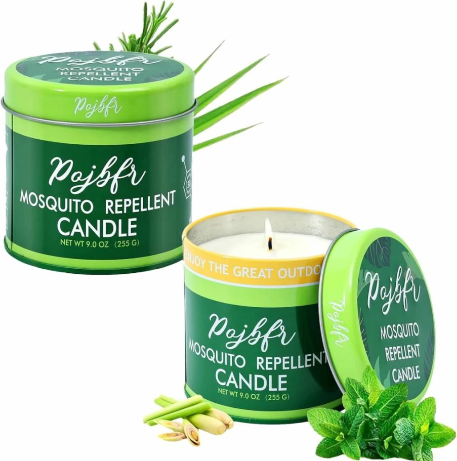 POJBFR 2-Pack Citronella Candles for Outdoor Mosquito Repellent, 9oz Large DEET-Free Bug Control with Essential Oils, 30-Hour Burn Time for Patio, Backyard, Camping