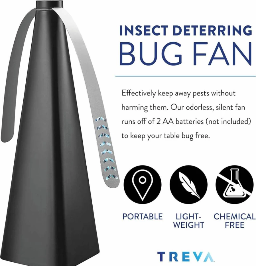 Treva Holographic Bug Fan - Battery Powered Fly Repellent for Mosquitoes, Flies & Insects with Deterrent Blades - Portable Bug Zapper Fan