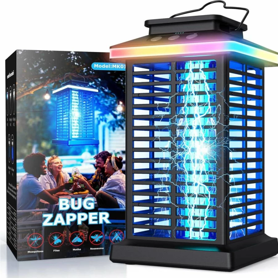 KOOSA 2025 Upgraded Rechargeable Outdoor Bug Zapper with 5000mAh Battery, 4000V Electric Mosquito Killer, LED Night Light for Patio, Backyard, Garden (Black)