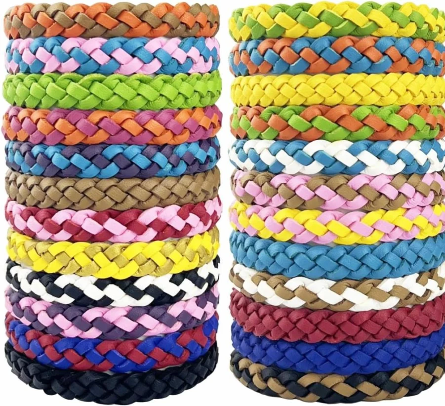 BuggyBands 24 Pack Mosquito Repellent Bracelets for Adults & Kids, DEET-Free Natural Leather Wristbands for Indoor Outdoor Camping Swimming Fishing Travel