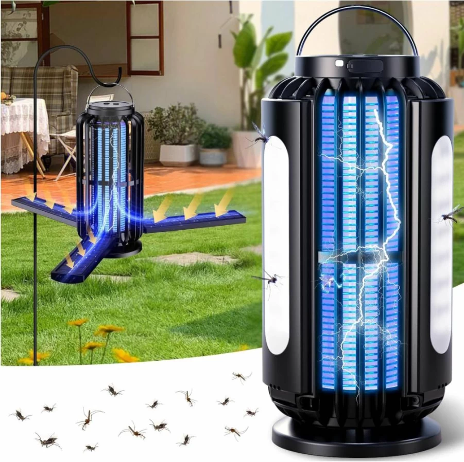CXRUY Solar & Battery Powered Bug Zapper - Indoor/Outdoor Mosquito Killer with LED Light for Patio, Camping, Backyard - Cordless Electric Insect Zapper
