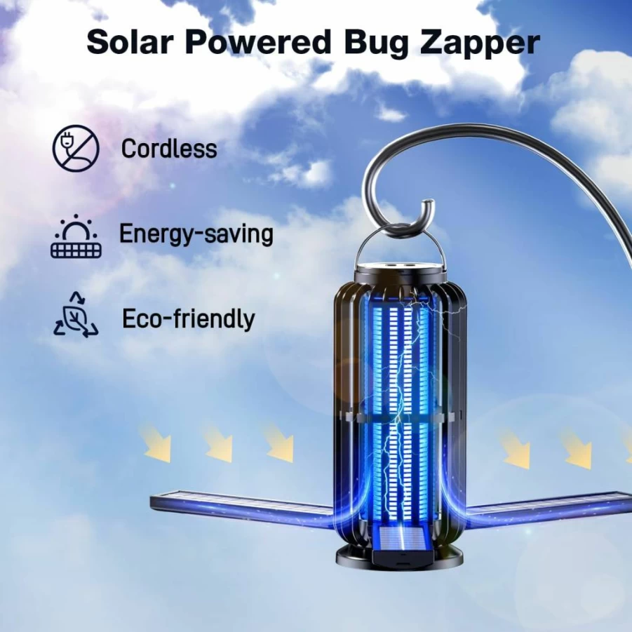 CXRUY Solar & Battery Powered Bug Zapper - Indoor/Outdoor Mosquito Killer with LED Light for Patio, Camping, Backyard - Cordless Electric Insect Zapper