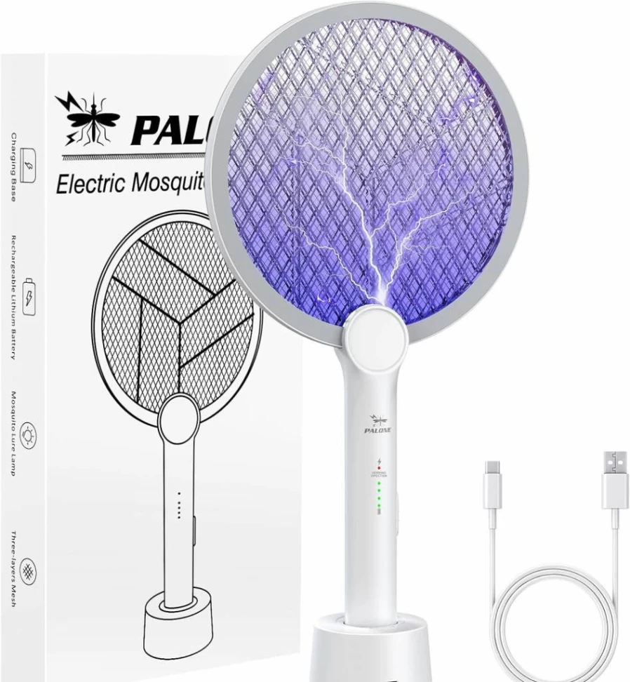 PALONE Electric Fly Swatter - 4000V USB Rechargeable Mosquito Zapper Racket with 3-Layer Safety Mesh for Indoor Outdoor Pest Control, Bug Killer Racket (1 Pack)