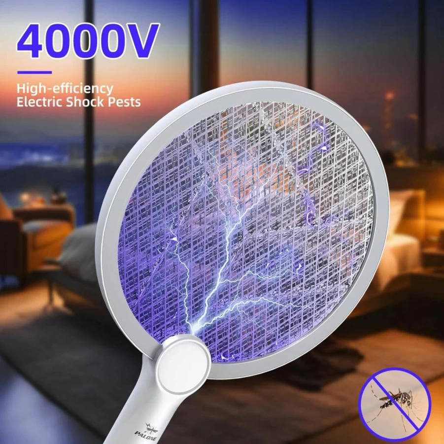PALONE Electric Fly Swatter - 4000V USB Rechargeable Mosquito Zapper Racket with 3-Layer Safety Mesh for Indoor Outdoor Pest Control, Bug Killer Racket (1 Pack)