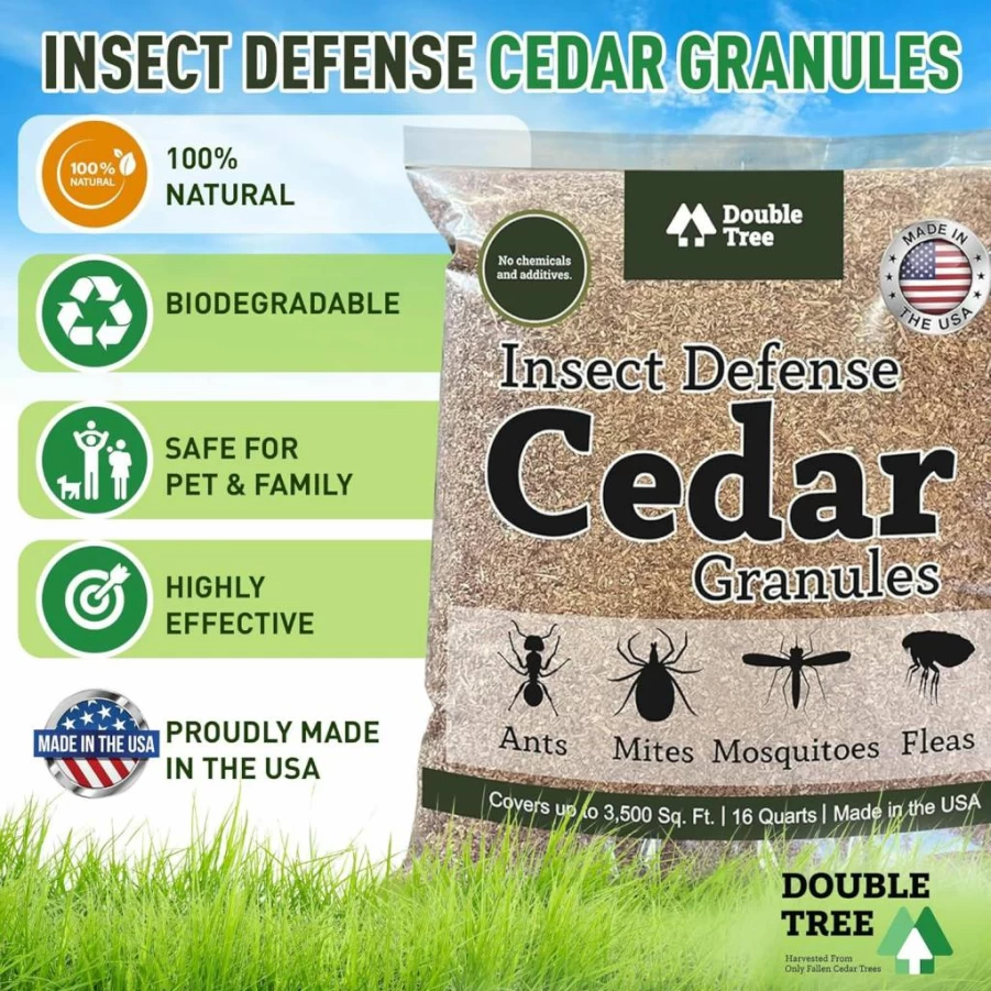 Double Tree Forest Products Cedar Granules for Flea, Tick, Ant & Mosquito Repellent | Natural, Non-Toxic, Pet-Safe Outdoor Pest Control | 16 Quart Bag | Rich Cedar Scent for Home & Garden