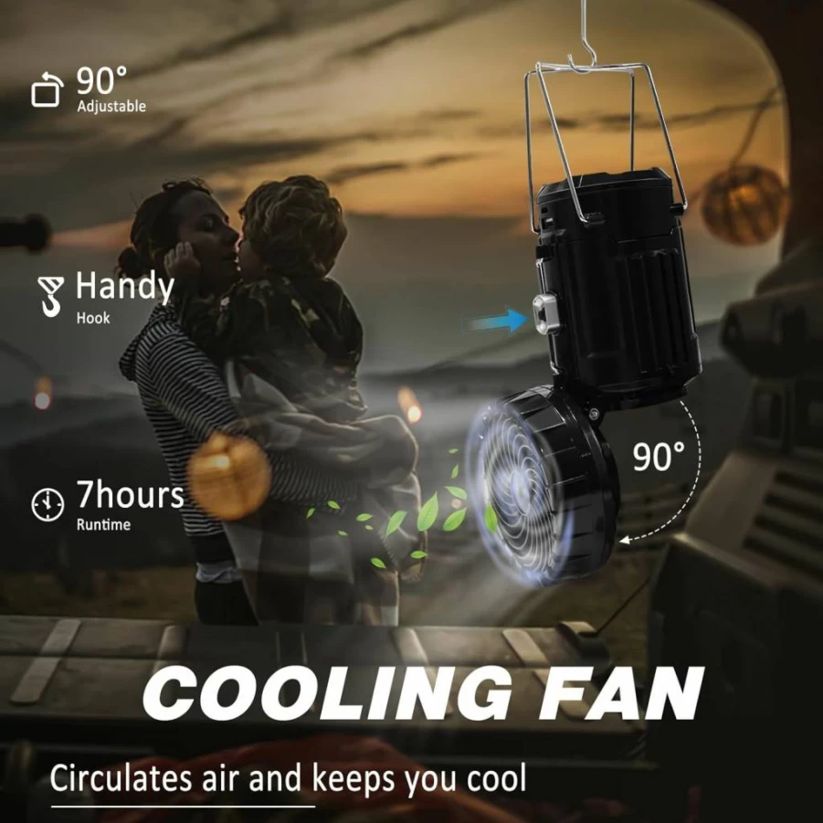 DIBMS 2-Pack Solar Camping Fan with Lantern - Collapsible, USB Rechargeable, Battery Powered for Emergency, Outdoor, Indoor, Hurricanes, Power Outages, Camping Tent