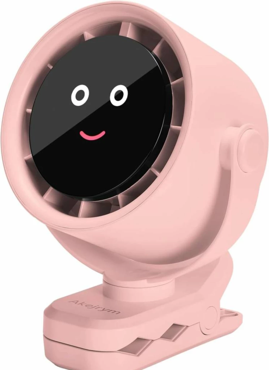 Akejrym Clip On Fan - 360° Rotating Portable Fan with Digital Display, 5 Speed Turbo Air, Battery Operated for Bed, Travel, Stroller, Camping & Office - Black
