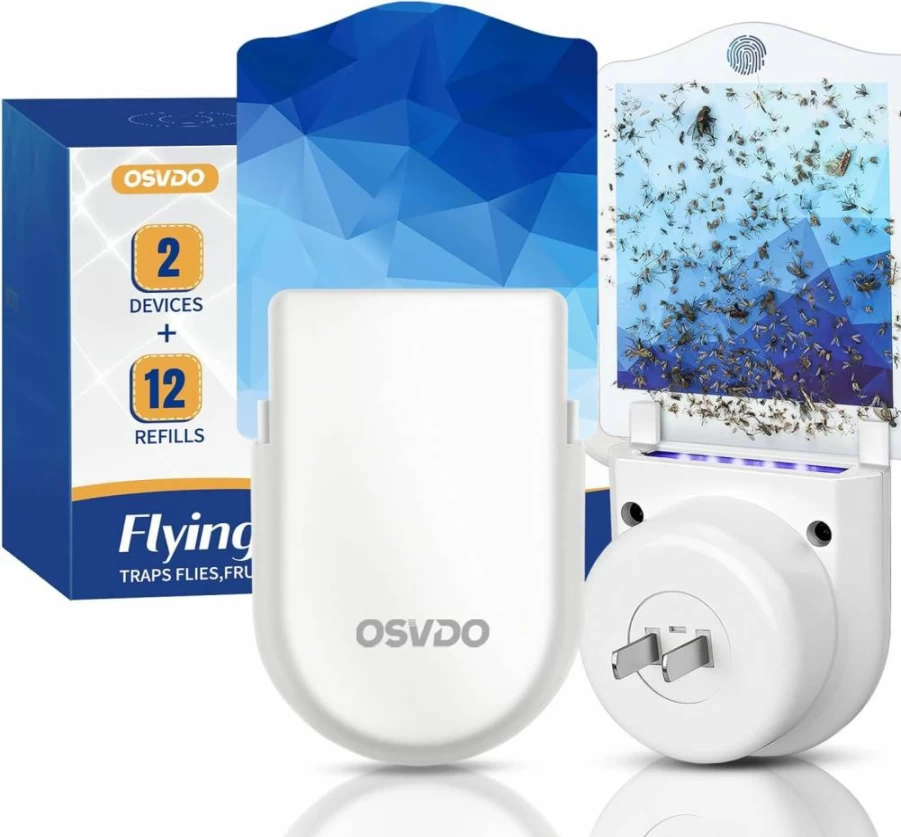 OSVDO Indoor Fly Trap - Blue Light Bug Killer for Mosquito, Fruit Flies, Gnats & Moths | Sticky Glue Trap with 6 Refills | Effective Home Insect Catcher