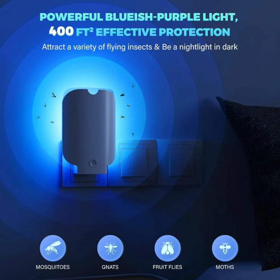 ZEVQI POWER Electric Flying Insect Trap - Indoor Mosquito Killer with Sticky Glue Boards, Fruit Fly & Bug Catcher, Safe UV Light Attractant, Includes 1 Device + 5 Refills (White)