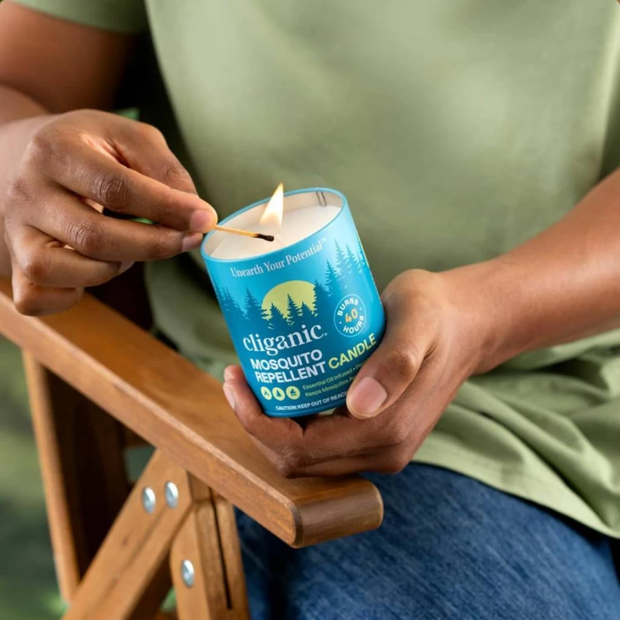Cliganic 4-Pack Citronella Mosquito Repellent Candles | DEET-Free, Essential Oil Infused, 18-Hour Burn Time for Outdoor & Camping