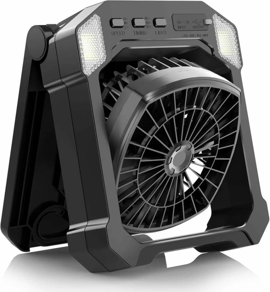 DESHMAO Solar Camping Fan with 10000mAh Battery, USB Rechargeable Portable Fan with Light for Tent, RV, Emergency, Hiking, Power Outage, Greenhouse & Outdoor Use