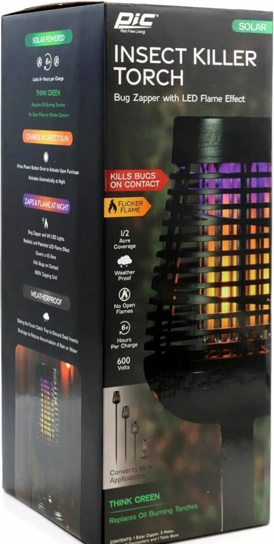 PIC Solar-Powered Bug Zapper Torch - Twin Pack Outdoor Insect Killer with Flame Effect Light for Patio & Garden