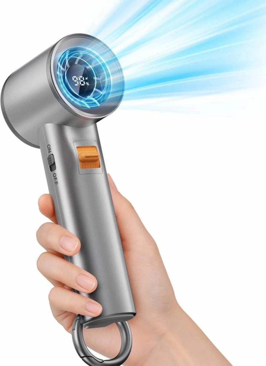 Xyphora 5000mAh Portable Handheld Turbo Fan - Powerful Airflow, 20Hrs Battery Life, 100 Speed Adjustable, Digital Display, Compact for Travel, Camping, Outdoor Activities (Grey)