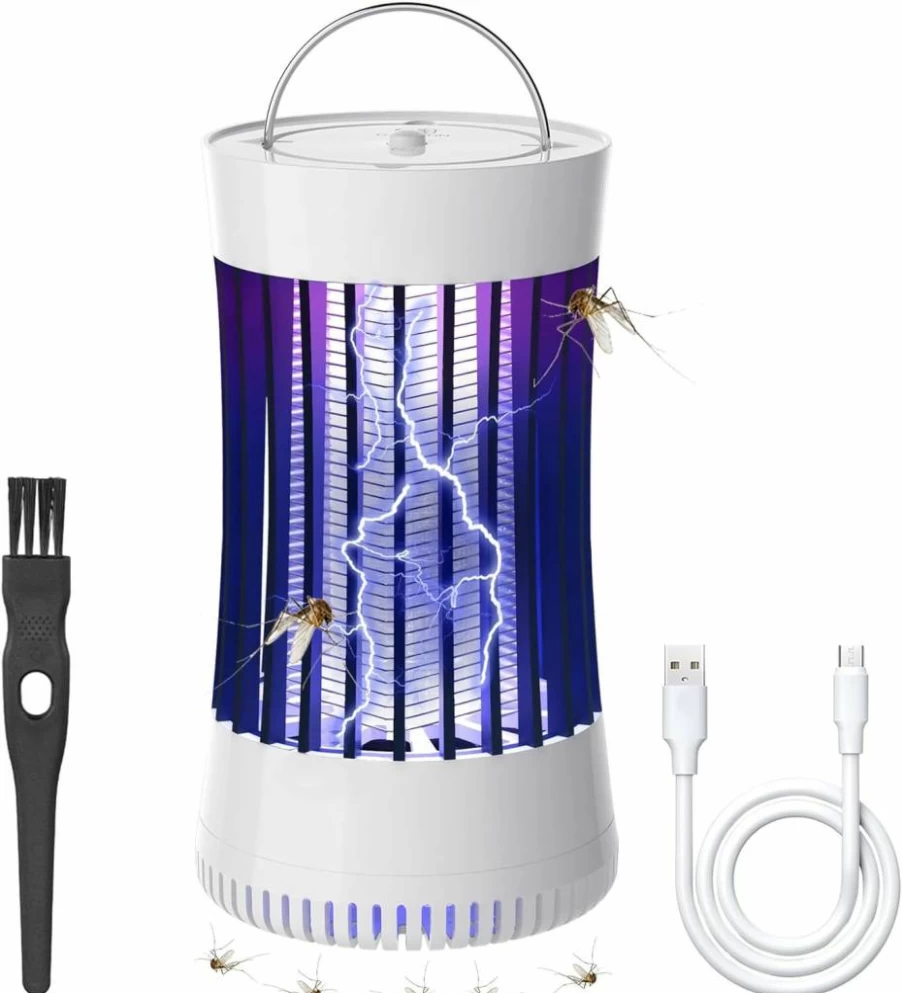 Phosooy 2-in-1 Rechargeable Indoor Bug Zapper with 1500V High Voltage, UV Light & Fan for Mosquitoes, Flies, Moths, Gnats - Portable Hanging Electric Insect Killer (White)