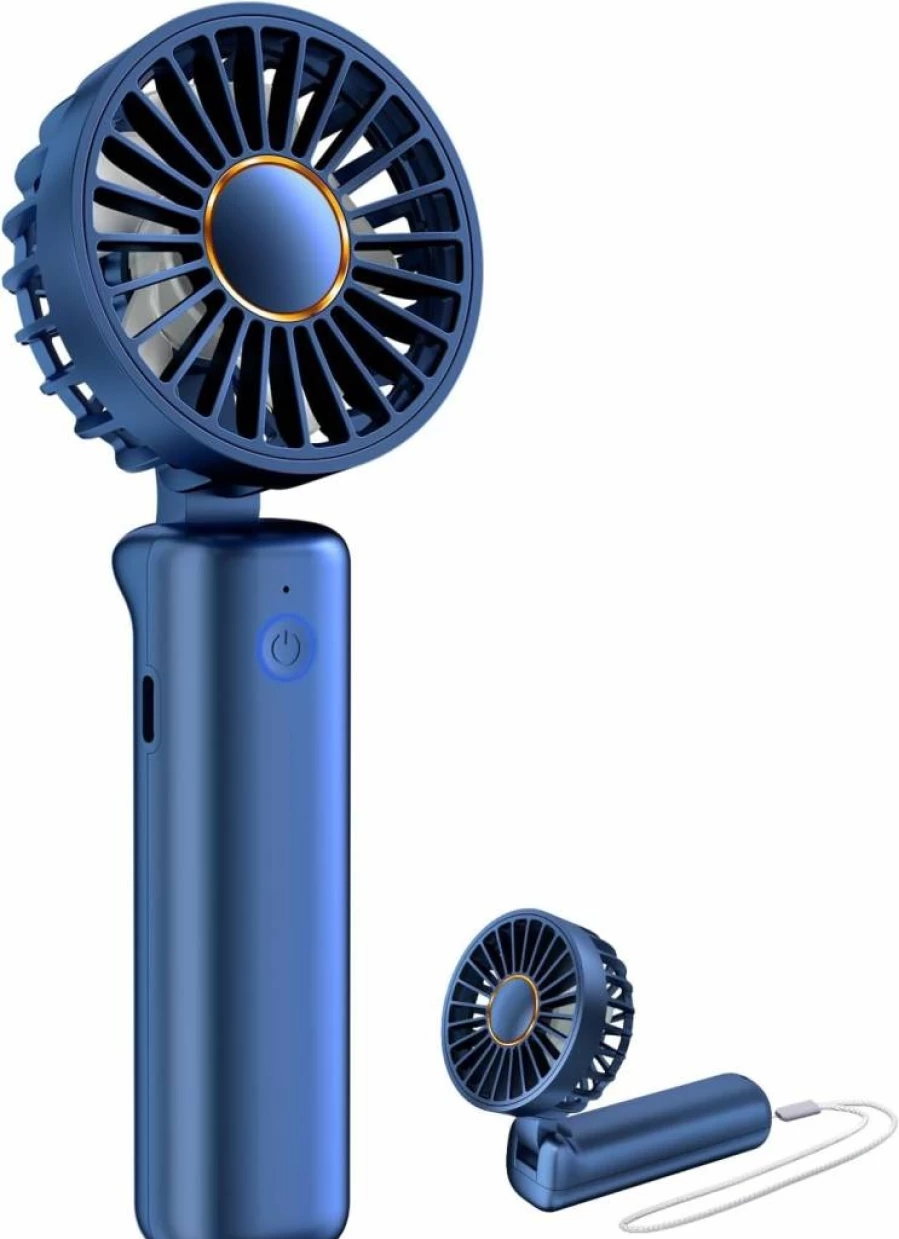 FrSara Blue Portable Handheld Fan - 2000mAh Rechargeable Battery, 3 Speed Settings, Ultra-Quiet Mini Desk Fan for Home Office Travel
