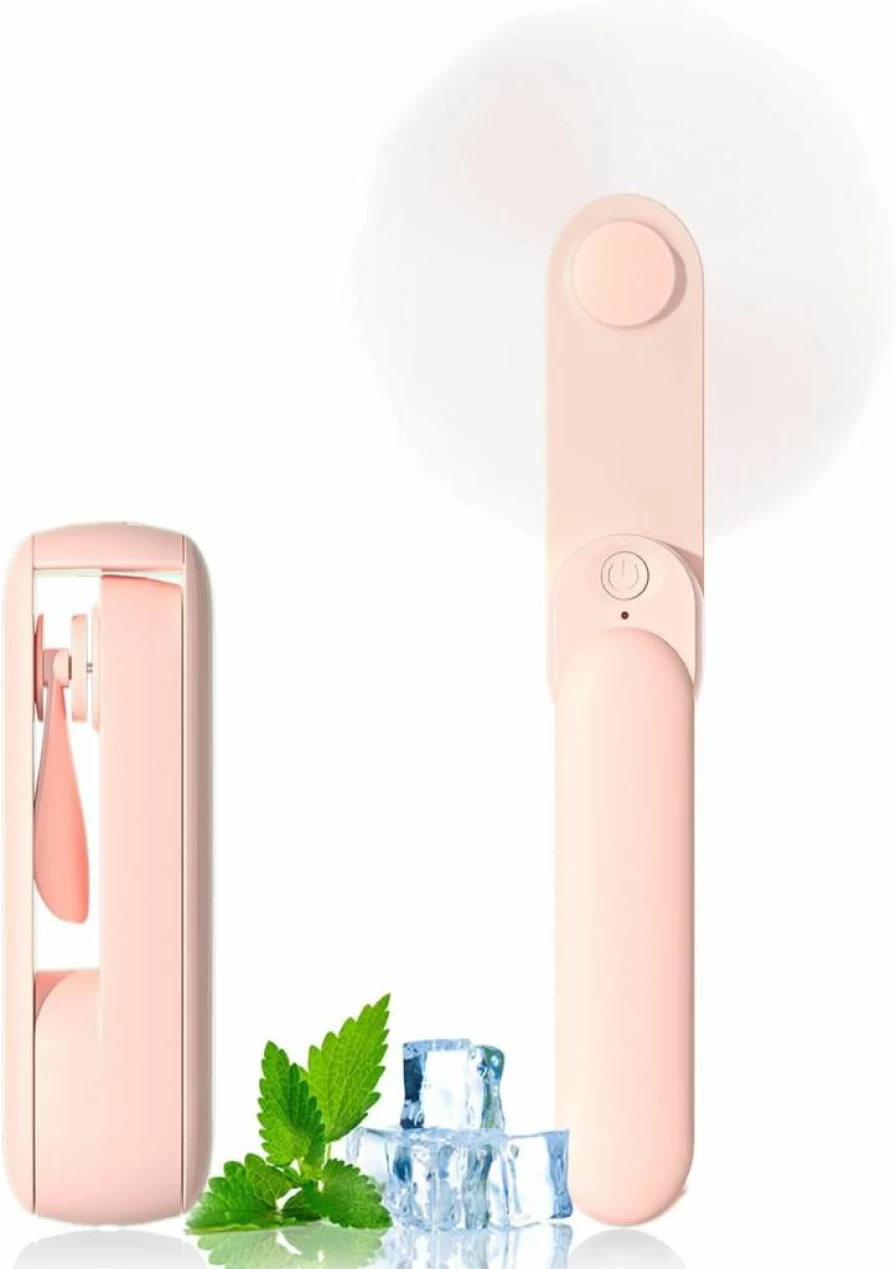 Lerat Portable Handheld Fan - USB Rechargeable, 2-in-1 Foldable Mini Fan for Travel, 8-15 Hours Battery Life, Pink Personal Cooling Fan for Indoor & Outdoor Use