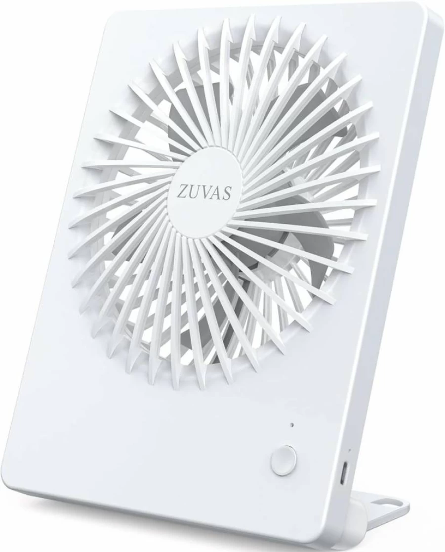 Zuvas Portable Desk Fan - USB Rechargeable, 3 Speed Adjustable, Ultra Quiet, 180° Tilt, Folding Design for Office, Home, Bedroom, Camping (White)