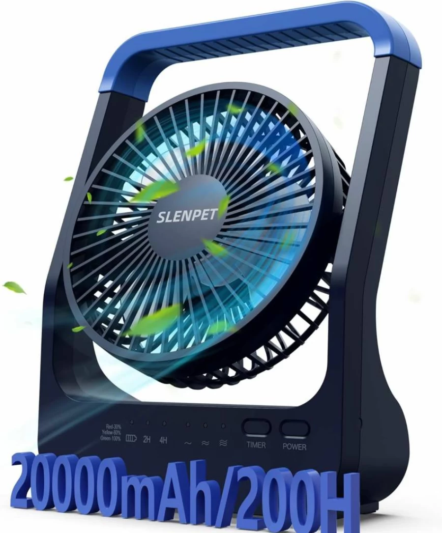 SLENPET 8 Inch Portable Clip On Fan with 20000mAh Rechargeable Battery, 78 Hours Runtime, 4 Speed Settings, Built-in Light & Hook for Camping, Golf Cart, Stroller, Outdoor Use