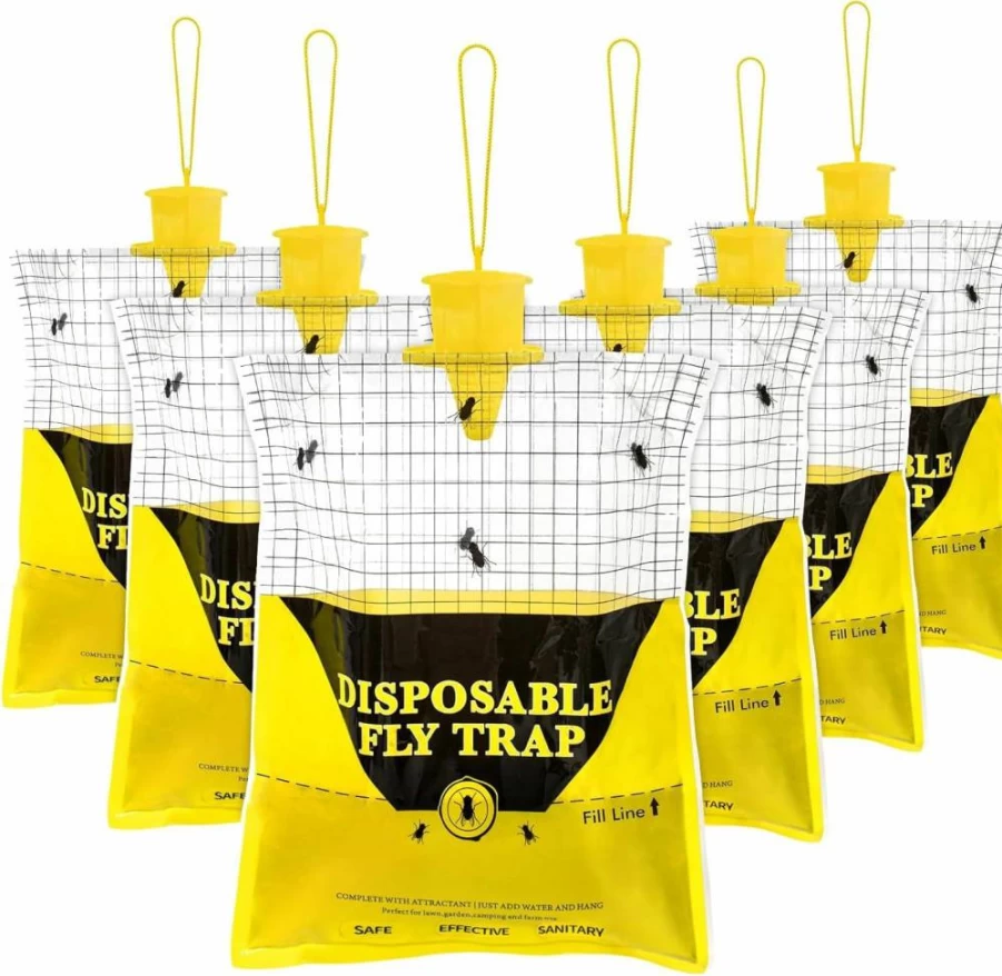 Glovv 4-Pack Large Outdoor Fly Traps, 10.8x12.6 Inch Disposable Hanging Fly Catchers with Bait for Patio, Barn, Farm, Stable & Ranch - Effective Mosquito & Bug Control