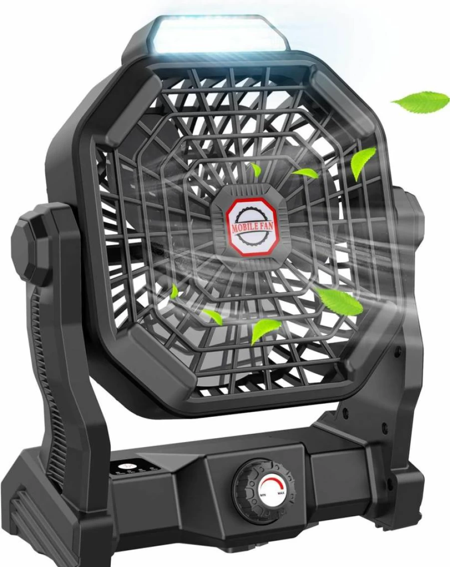 JINLICTE 9-Inch Rechargeable Camping Fan with LED Lantern, 36-Hour Portable Battery Operated Fan, Adjustable Stepless Speed, Ultra-Quiet for Outdoor, Tent, Travel, Home, and BBQ