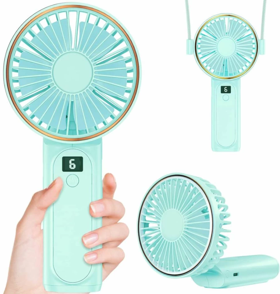 Peiyuu 4000mAh Rechargeable Handheld Fan - 6 Speed Portable Neck Fan with LCD Display, Foldable Mini Desk Fan, Ultra Quiet for Indoor Outdoor Use