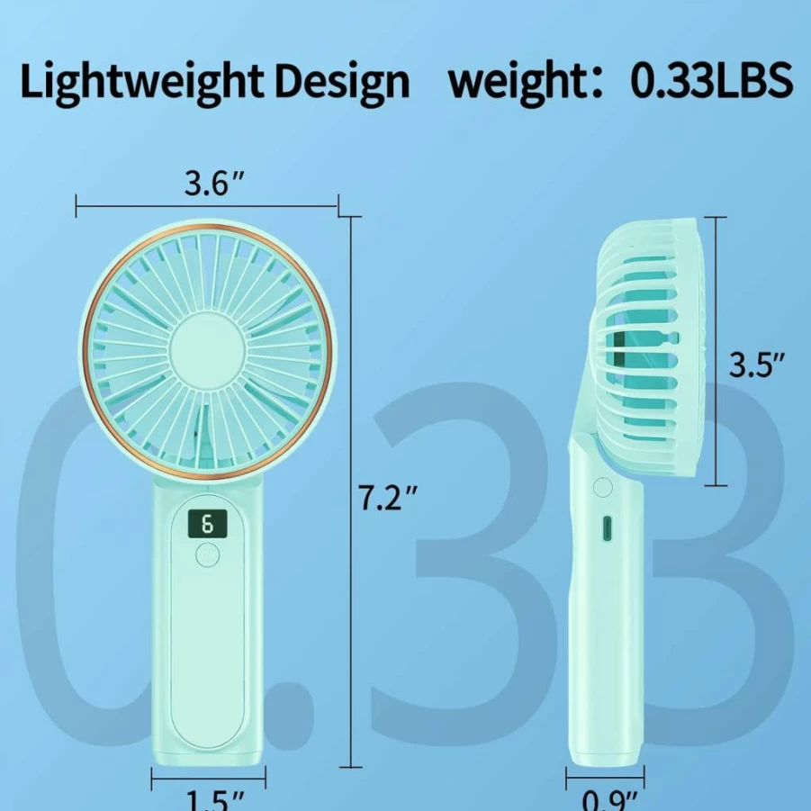 Peiyuu 4000mAh Rechargeable Handheld Fan - 6 Speed Portable Neck Fan with LCD Display, Foldable Mini Desk Fan, Ultra Quiet for Indoor Outdoor Use