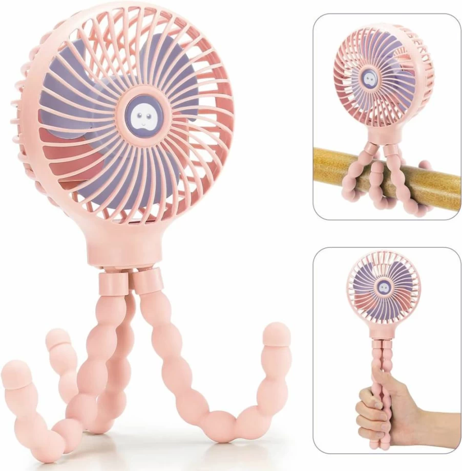Snawowo Mini Handheld Fan with Flexible Tripod - Portable USB/Battery Powered Personal Fan for Stroller, Car Seat, Desk, Bike, Travel, Camping (Black)