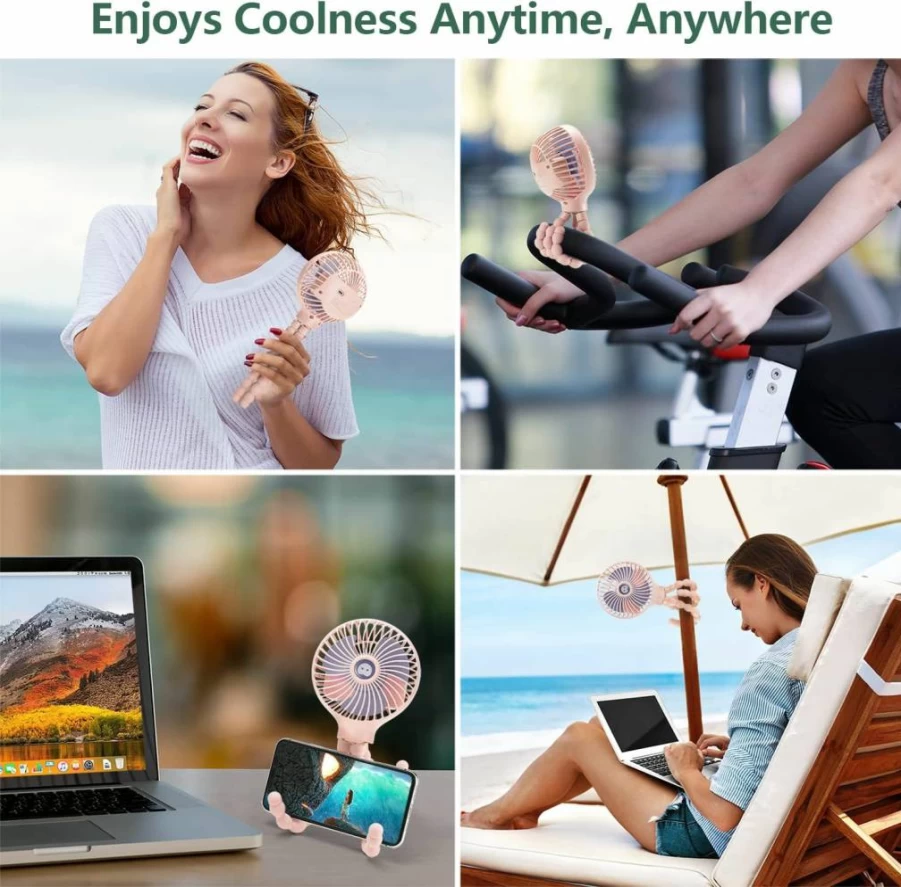 Snawowo Mini Handheld Fan with Flexible Tripod - Portable USB/Battery Powered Personal Fan for Stroller, Car Seat, Desk, Bike, Travel, Camping (Black)