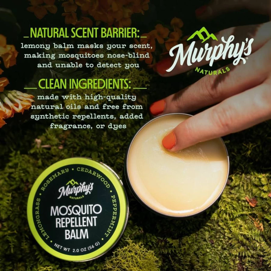 Murphy's Naturals Plant-Based Mosquito Repellent Balm - DEET-Free, 2 Oz, with Cedarwood, Lemongrass & Rosemary for Hiking, Camping & Outdoor Patio