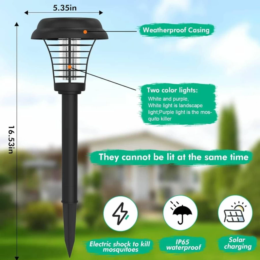 Hywean Zapper Solar-Powered Mosquito Killer Lamp (2 Pack) – Rechargeable Outdoor Bug Zapper, Waterproof LED Fly Repellent for Indoor & Garden Use