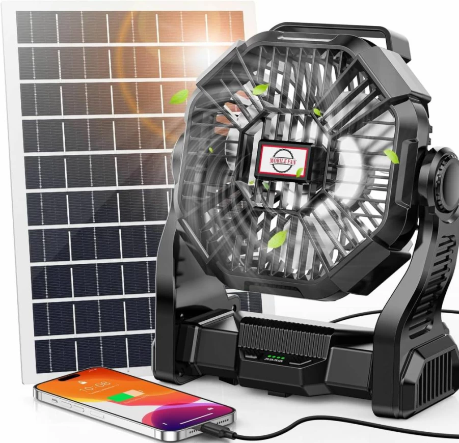 Art In Real 10W Solar Rechargeable Camping Fan with LED Lantern - 20000mAh Portable Outdoor Fan for Picnic, BBQ, Fishing, Travel, Hurricane Supplies