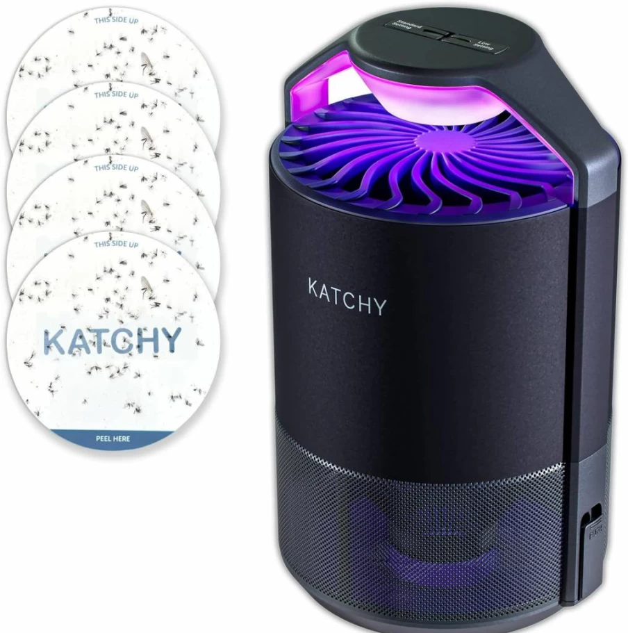 KATCHY White Indoor Insect Trap - Catcher & Killer for Mosquitoes, Gnats, Moths, Fruit Flies - Non-Zapper Sticky Glue Trap with Suction & UV Light for Home Use