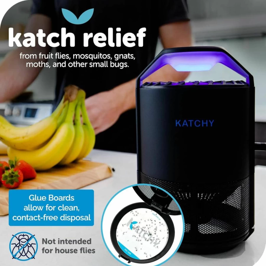 KATCHY White Indoor Insect Trap - Catcher & Killer for Mosquitoes, Gnats, Moths, Fruit Flies - Non-Zapper Sticky Glue Trap with Suction & UV Light for Home Use