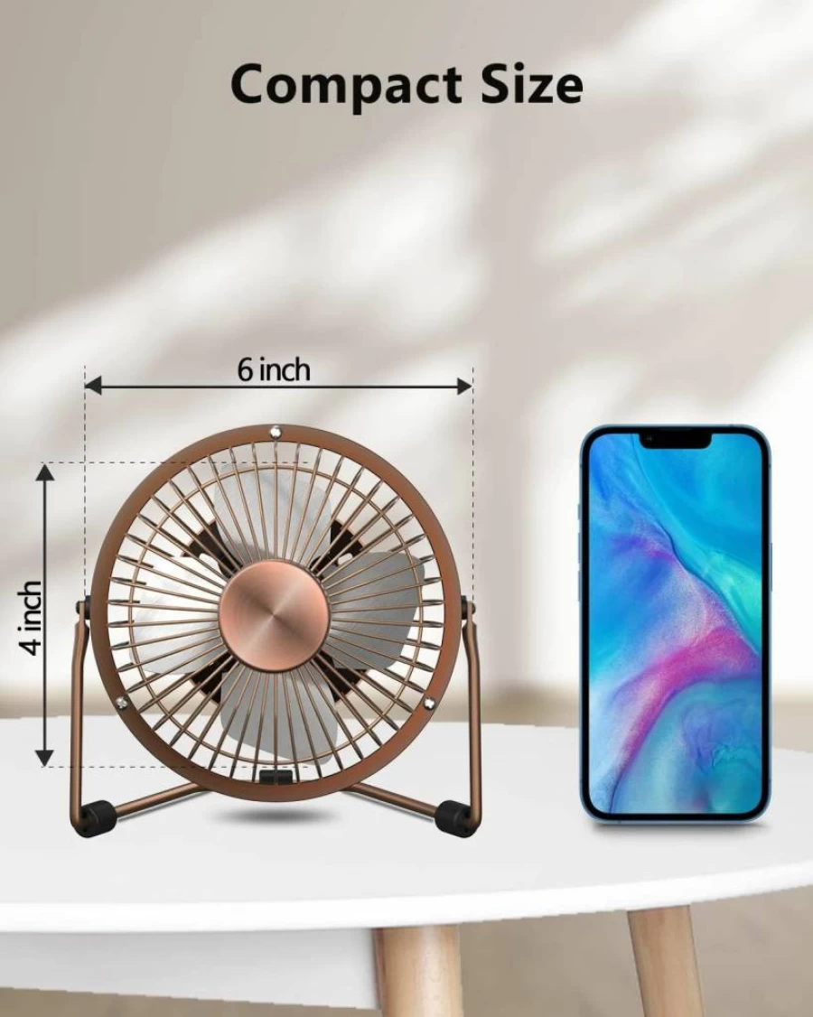Zuvas 4 Inch USB Desk Fan - Quiet Portable Mini Table Fan with 360 Rotation, 2 Speed Settings for Home, Office, Bedroom, Travel, and Camping (Black)