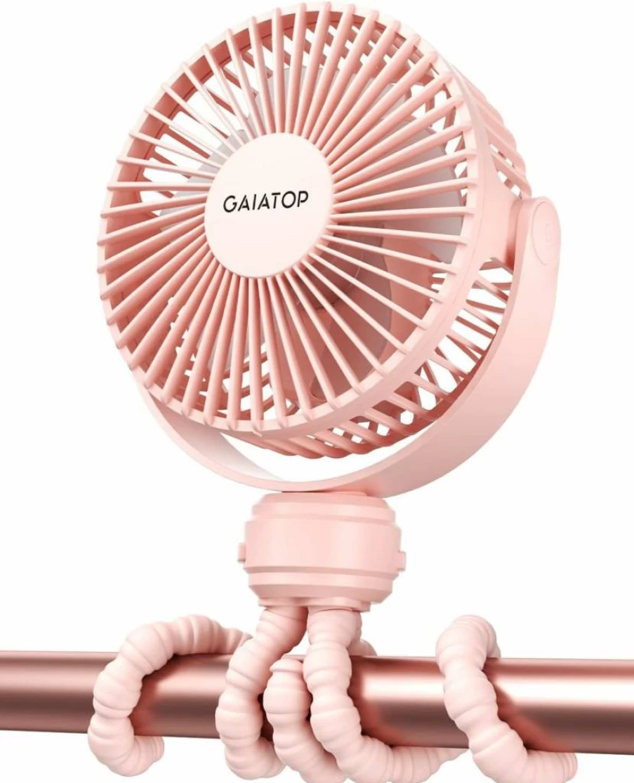 Gaiatop Mini Portable Clip On Fan - 3 Speed Rechargeable, 360° Rotatable, Flexible Tripod, Handheld Desk Fan for Car Seat, Crib, Travel, Treadmill (Pink)