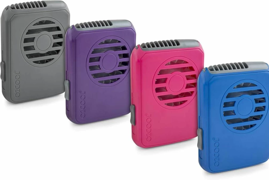 O2COOL Deluxe 4-Pack Wearable Necklace Fan - Hands-Free Battery Operated Personal Cooling Fan for Outdoor, Sports, Beach, Camping (Random Colors)