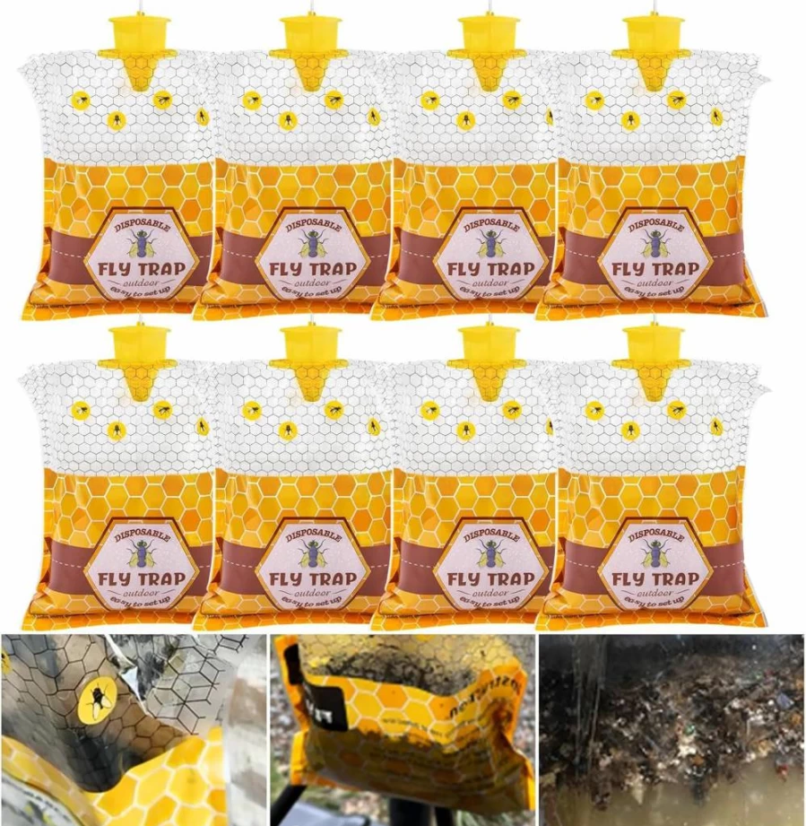 Dwcom Trap Outdoor Hanging Fly Trap - 6 Pack Disposable Wasp & Mosquito Catcher for Ranch, Yard, Garden - Effective Bug Control for Carpenter Bees, Yellow Jackets, and Flies