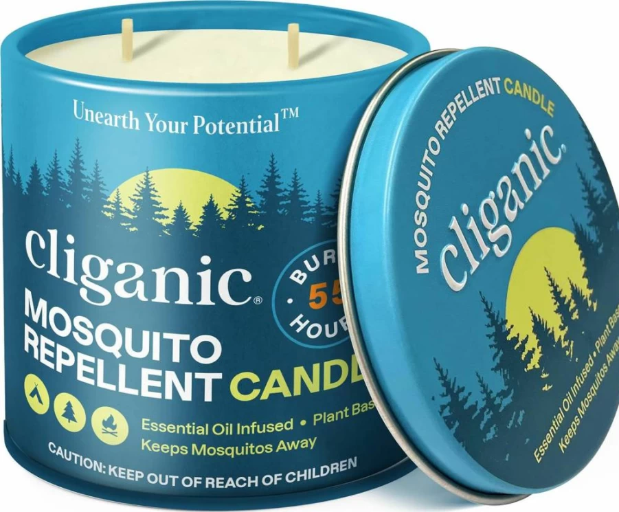 Cliganic 16Oz Citronella Mosquito Repellent Candle | DEET-Free, Essential Oil Infused, Long-Lasting 55-Hour Burn for Outdoor, Camping & Patio Use