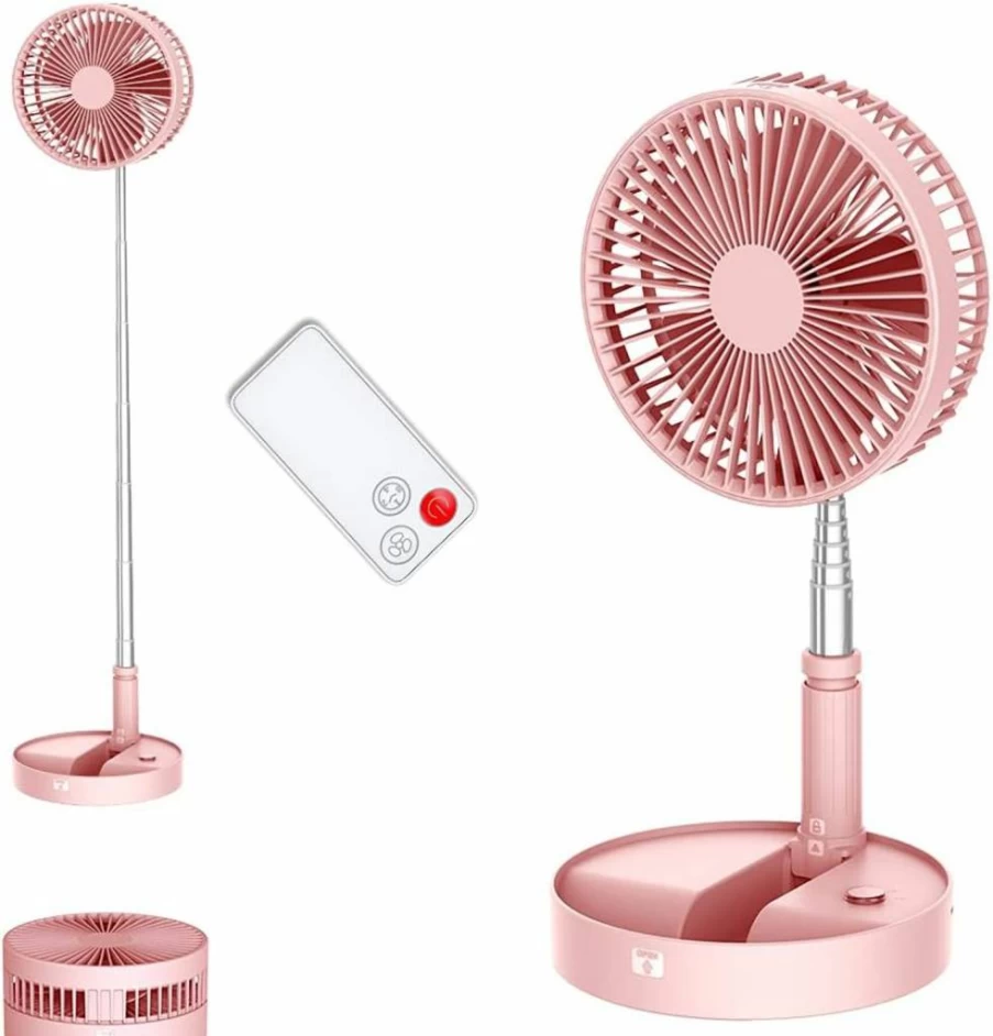 UN UNITEDTIME Portable Desk Fan with Remote Control, USB/Battery Powered, 4 Speed Settings, Adjustable Height, Foldable for Travel, Office, Home Use (White)