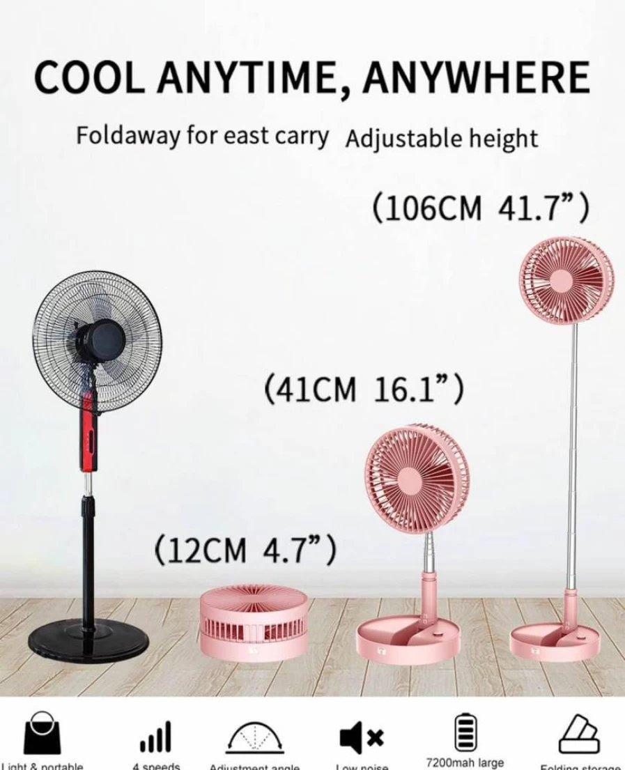 UN UNITEDTIME Portable Desk Fan with Remote Control, USB/Battery Powered, 4 Speed Settings, Adjustable Height, Foldable for Travel, Office, Home Use (White)