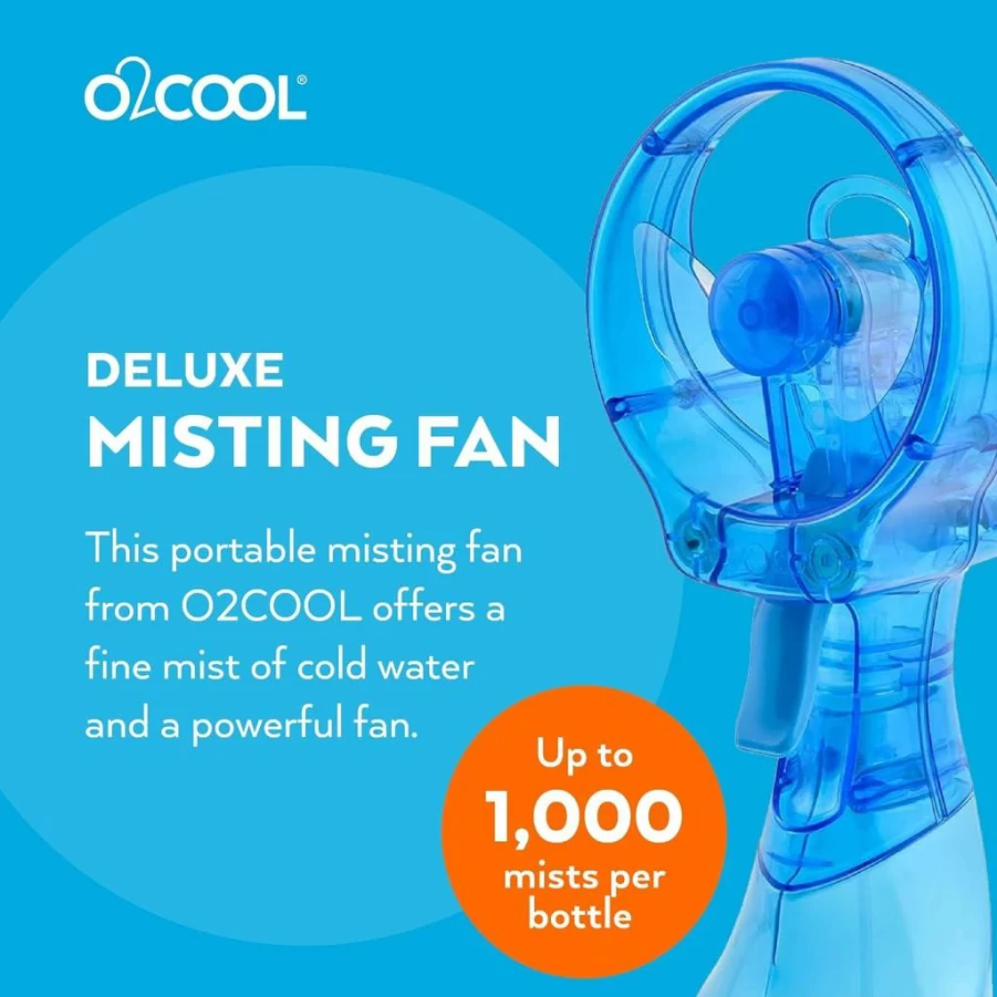 O2COOL Deluxe Portable Battery Operated Misting Fan with Handheld Design - Grey for Outdoor Cooling