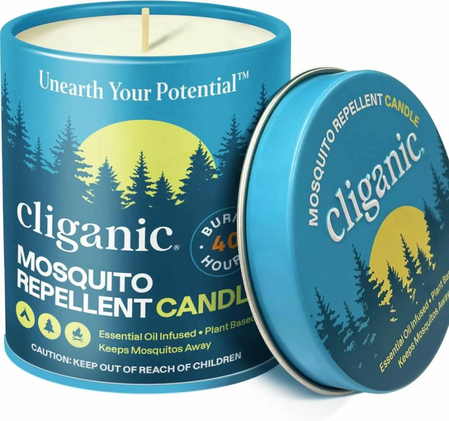 Cliganic 9Oz Citronella Mosquito Repellent Candle | DEET-Free, Essential Oil Infused for Outdoor & Camping | Long-Lasting 40-Hour Burn