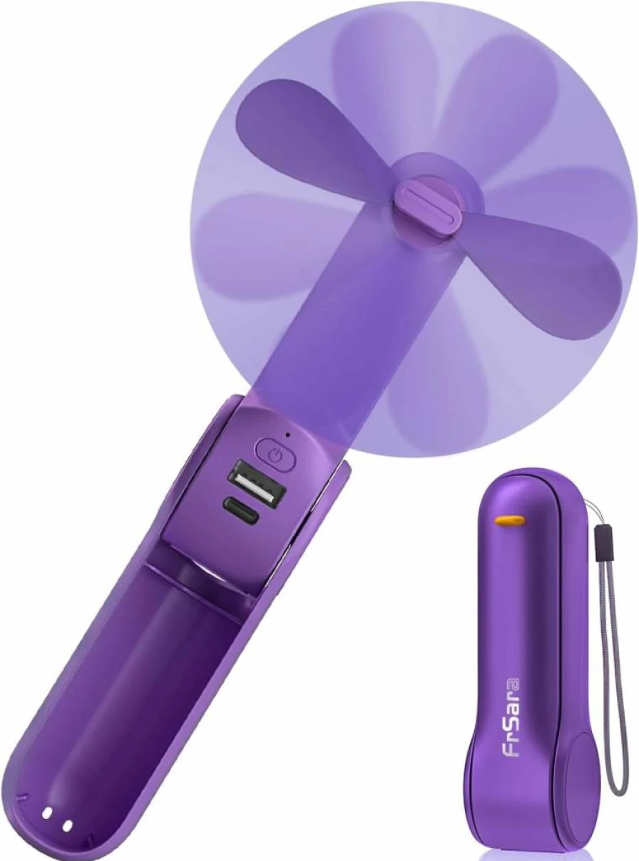 FrSara Portable Handheld Fan - USB Rechargeable, 2000mAh Battery, 3 Speed Settings, Lightweight Pocket Fan for Women, Outdoor & Travel, Power Bank Function