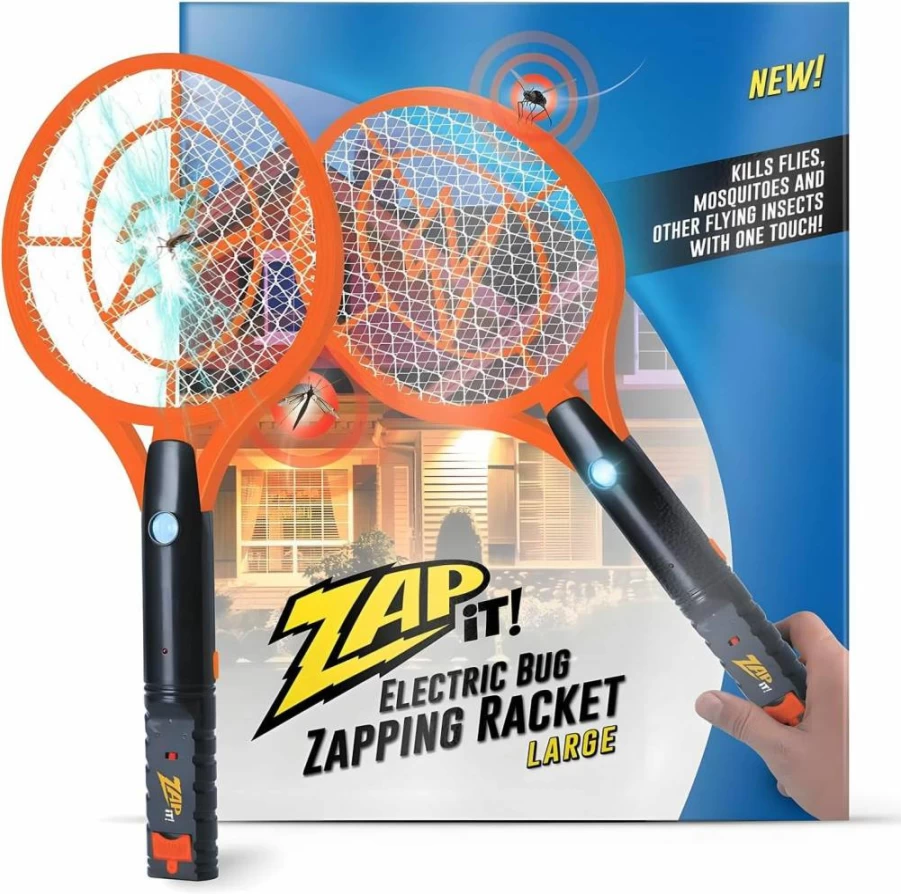 ZAP IT! Rechargeable Electric Mosquito Zapper Racket - 4000V USB Charging, LED Light, Safe 3-Layer Mesh for Indoor & Outdoor Use - Yellow Bug Zapper