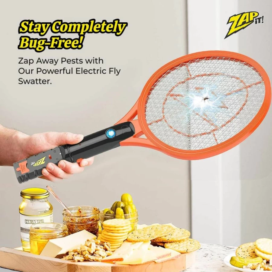 ZAP IT! Rechargeable Electric Mosquito Zapper Racket - 4000V USB Charging, LED Light, Safe 3-Layer Mesh for Indoor & Outdoor Use - Yellow Bug Zapper