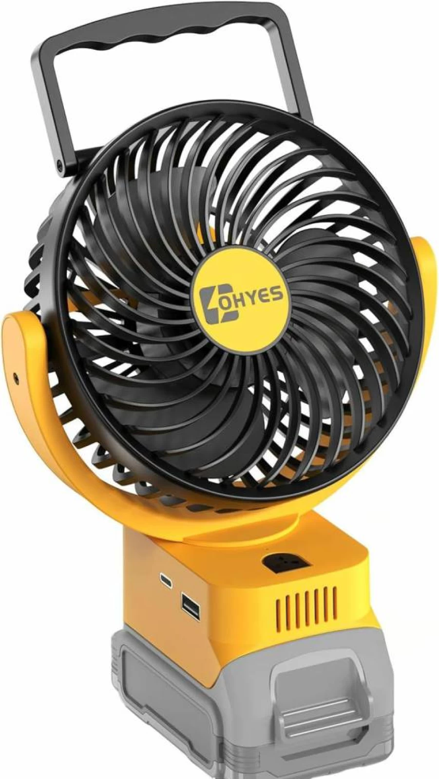 Ohyes 20V Max Cordless Jobsite Fan with Brushless Motor, USB A+C Fast Charging, Compatible with Dewalt Batteries for Camping, Workshop, Construction (Battery Not Included)