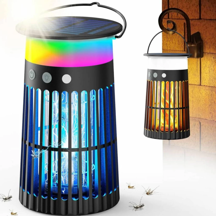 PhatroyYee Solar-Powered Bug Zapper - 4200V Waterproof Outdoor Mosquito Killer with Flame Light, Portable Cordless Insect Trap for Patio, Yard, Camping & Home Use