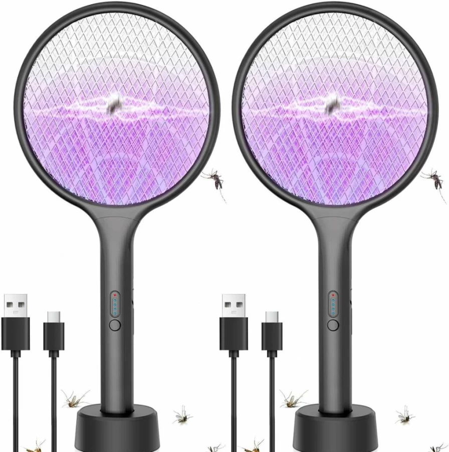 DEEZEE 2-Pack Rechargeable Electric Fly Swatter & Mosquito Killer Lamp - 4000V Bug Zapper with 1500mAh Battery, 3-Layer Safety Net for Indoor/Outdoor Use