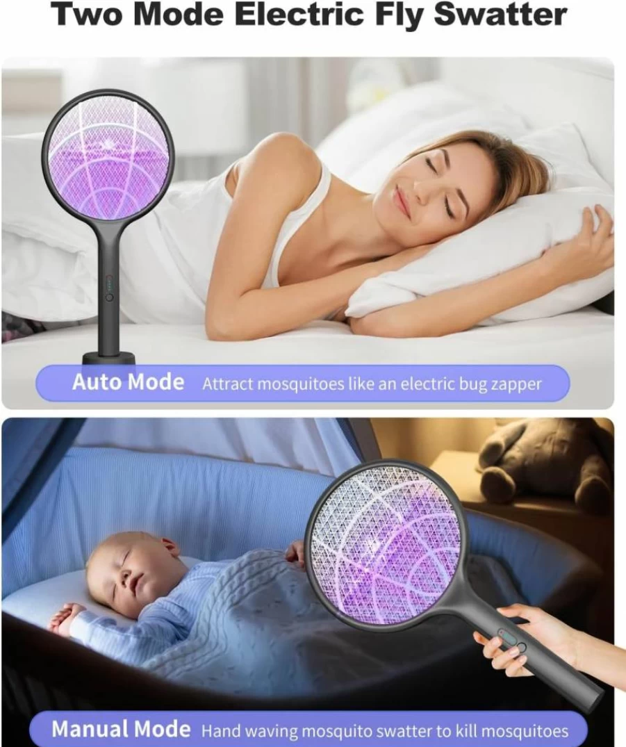 DEEZEE 2-Pack Rechargeable Electric Fly Swatter & Mosquito Killer Lamp - 4000V Bug Zapper with 1500mAh Battery, 3-Layer Safety Net for Indoor/Outdoor Use